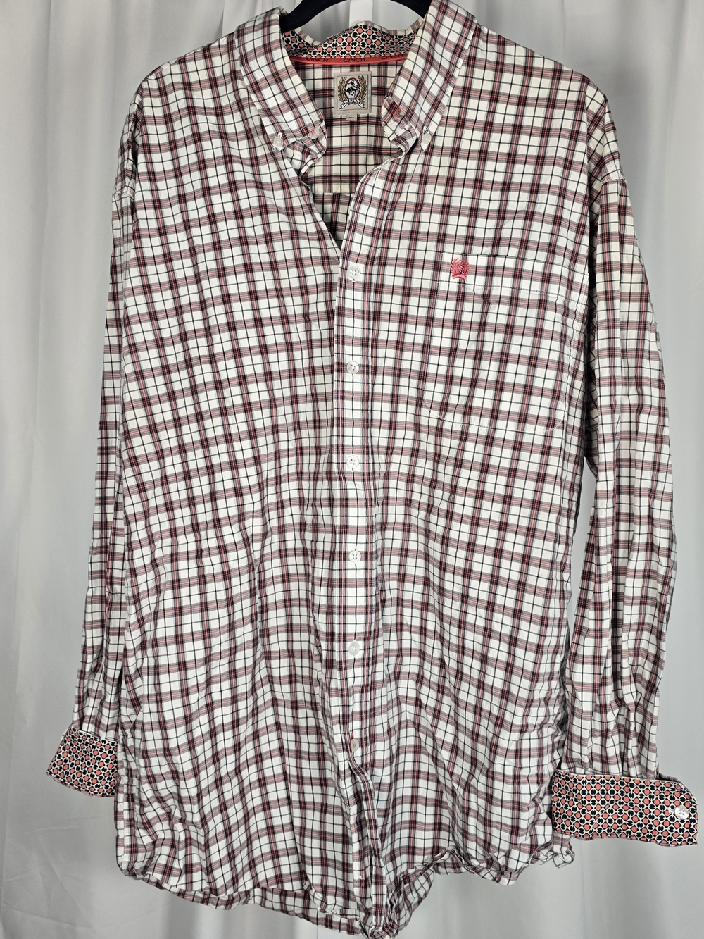 Cinch Men's Button-Up Shirt XL Red Black Plaid Flip Cuff Long Sleeve Western